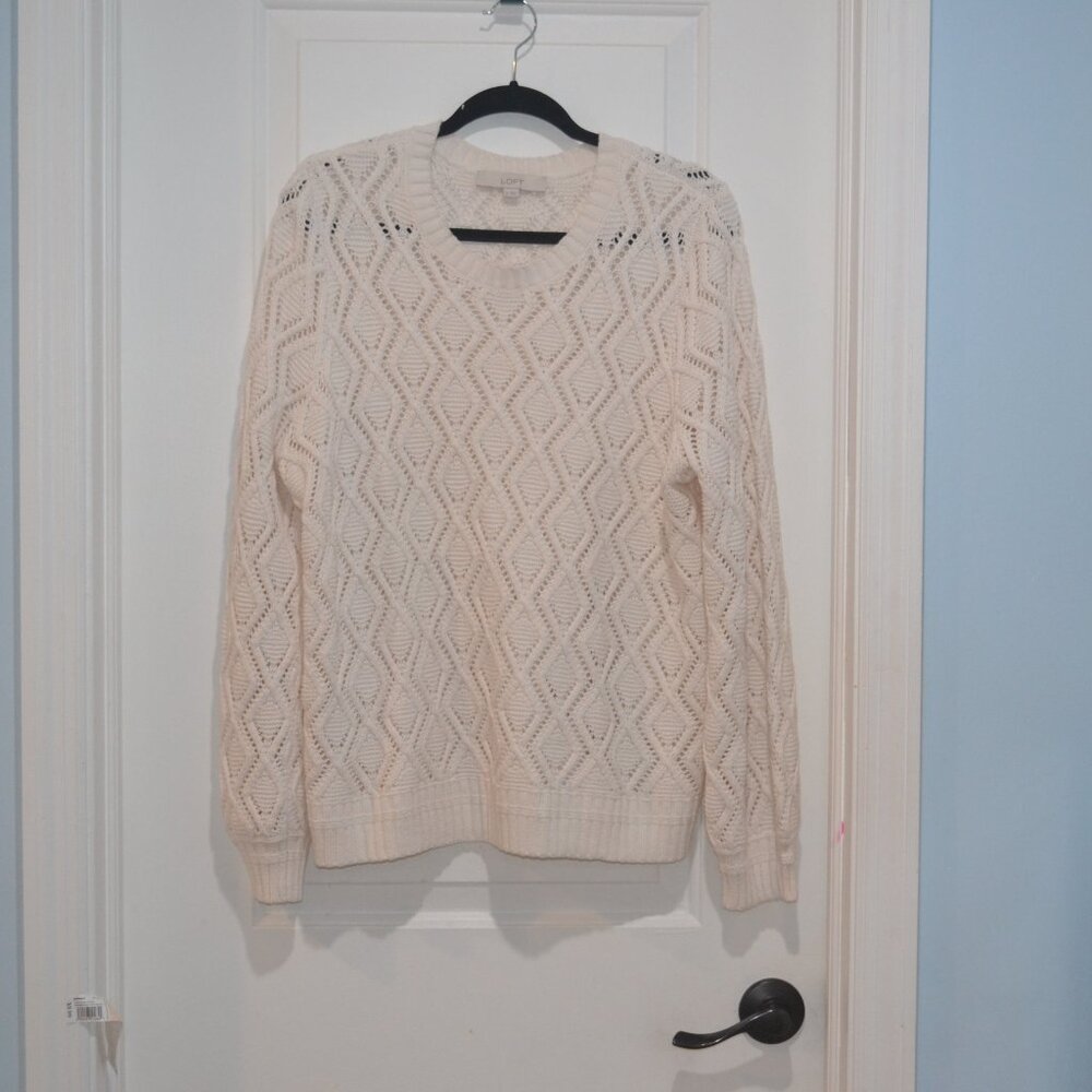 Pre owned , Loft Open Knit sweater. Size XL Color Ivory.